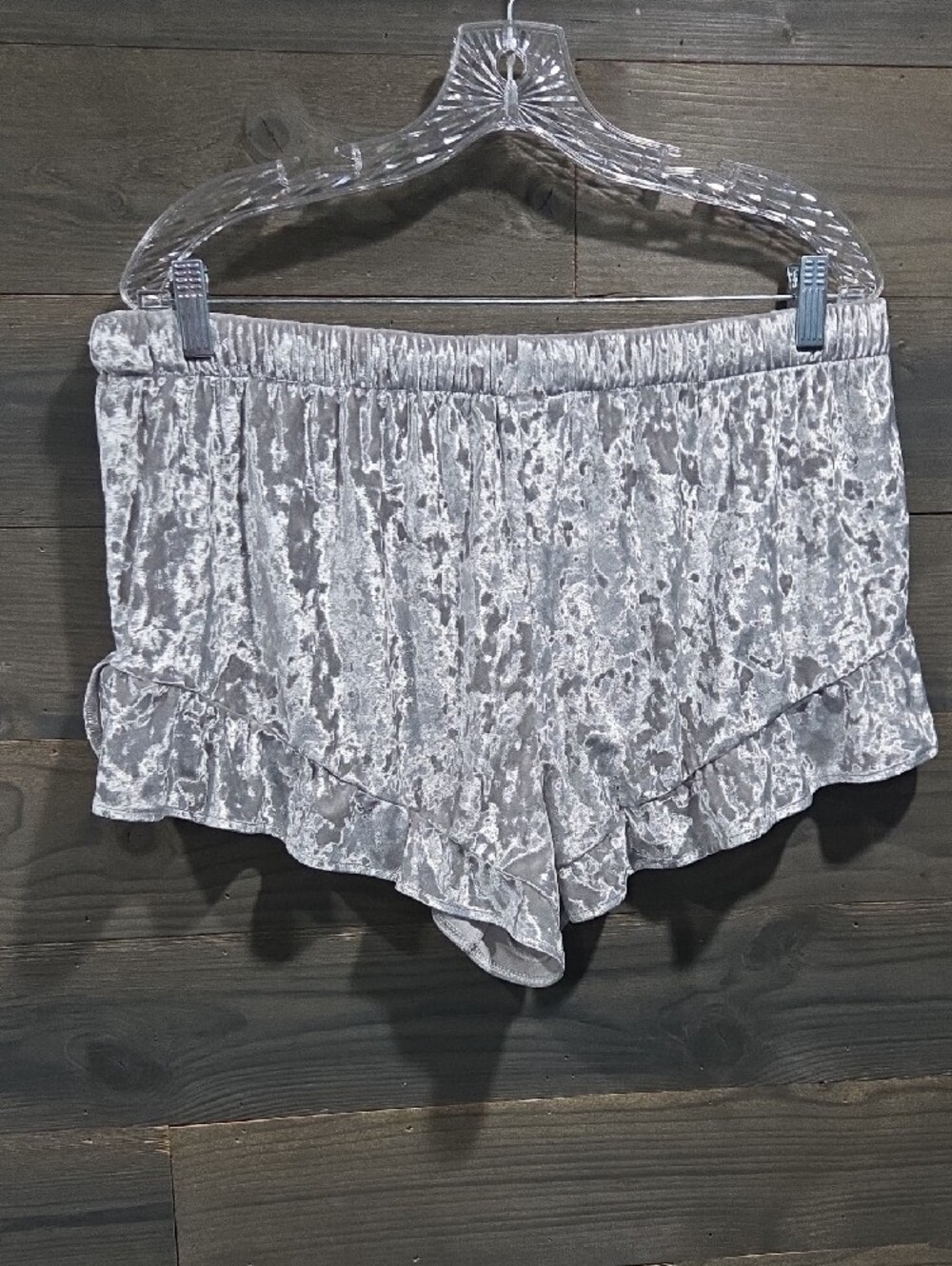 Victoria's Secret Crushed Velvet Ruffle Lounge Shorts - Light Silver - Picture 7 of 7